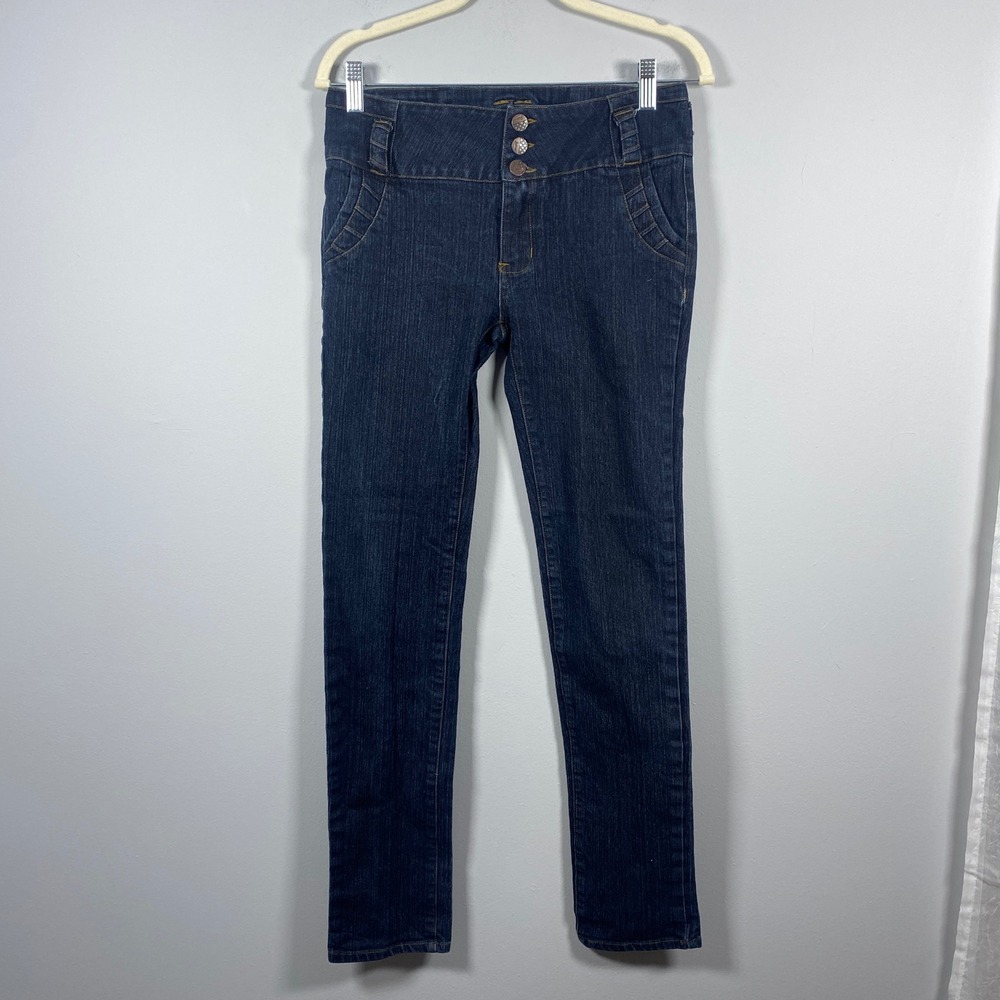 Miss Nofuze Skinny Jeans Women's 6‎ Dark Wash Blue Wide Waistband Y2K Low Rise